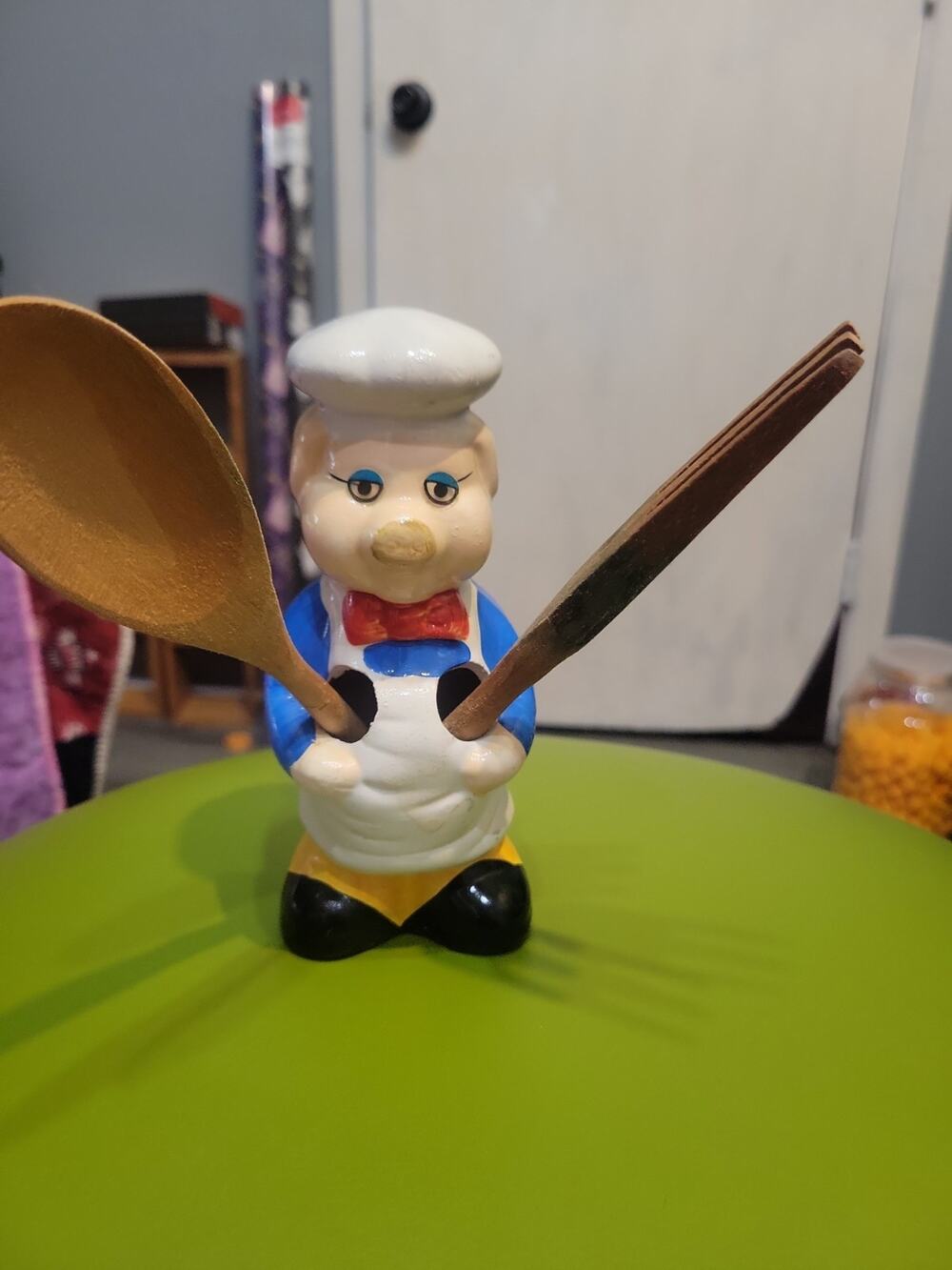 Colorful Ceramic Pig Chef Kitchen Utensil Holder Hand Painted